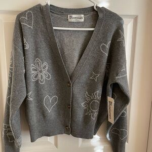 No Boundaries Charcoal Cardigan with White Patterns